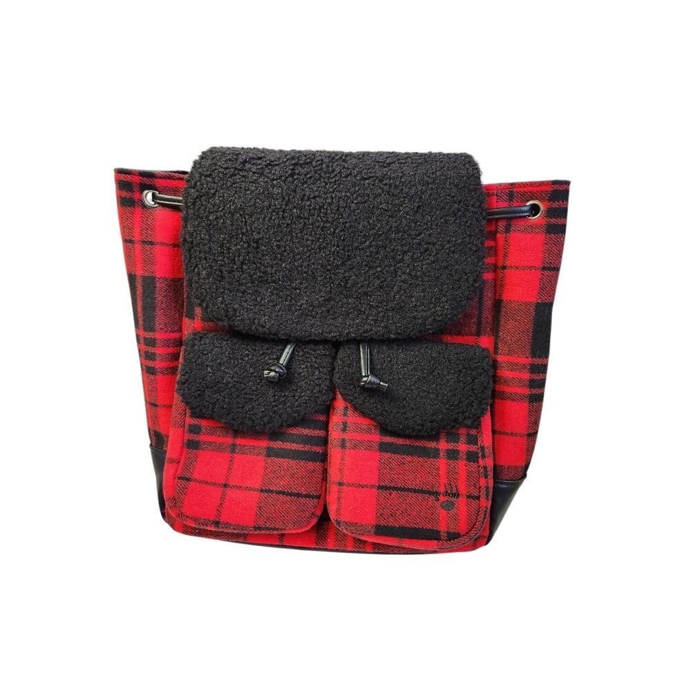 BearPaw red and black plaid backpack NWT